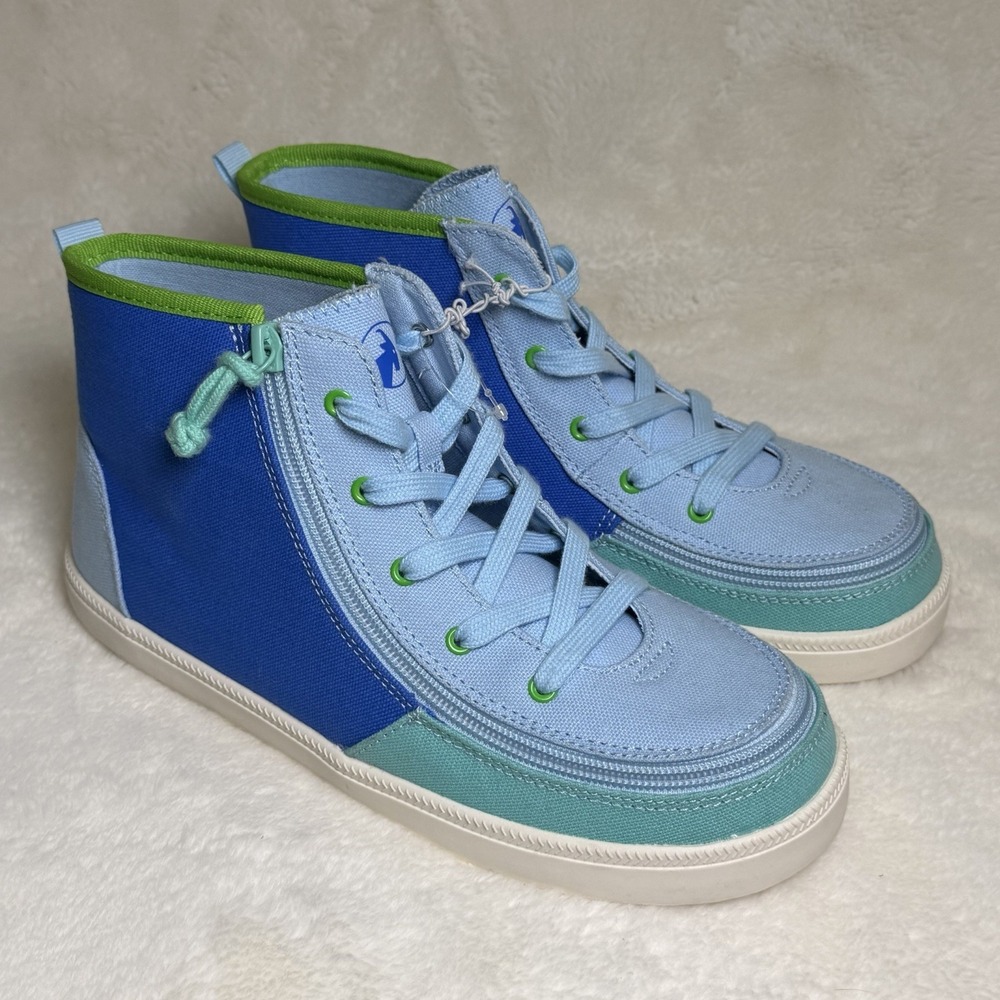Billy Footwear Kids Haring High Top Zipper/Lace Sneakers Blue/Lime Size 6